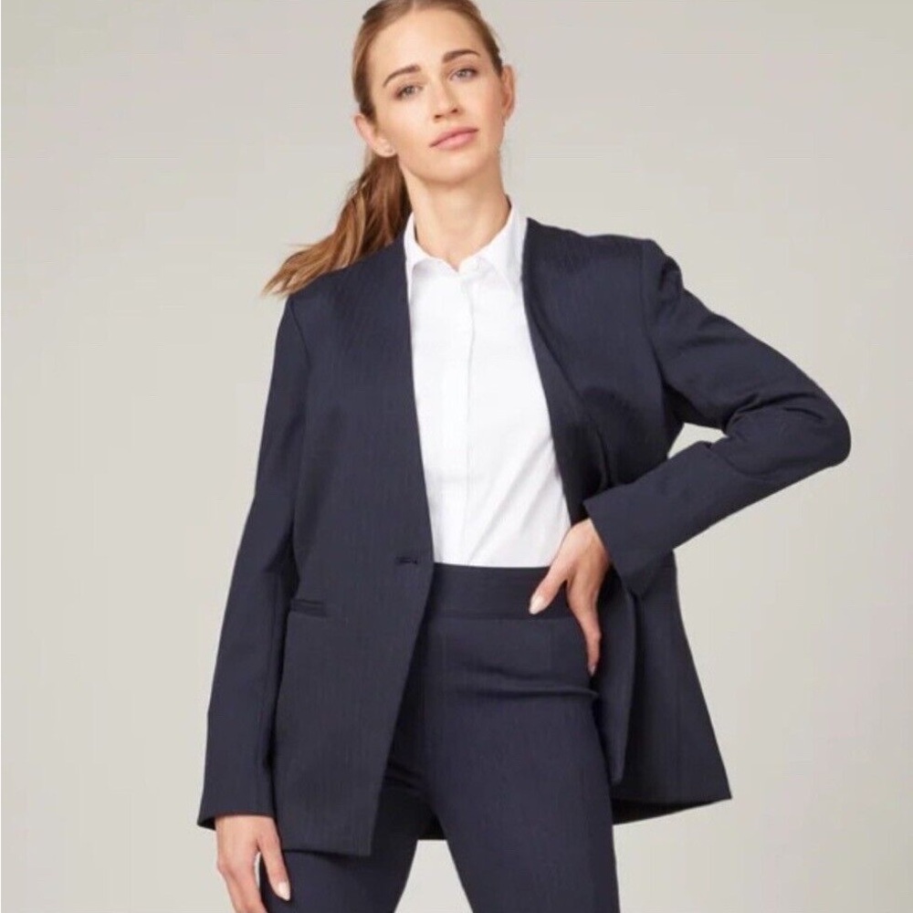SPANX The Perfect Oversized Blazer Navy/Grey Pinstripe / S RARE NWOT